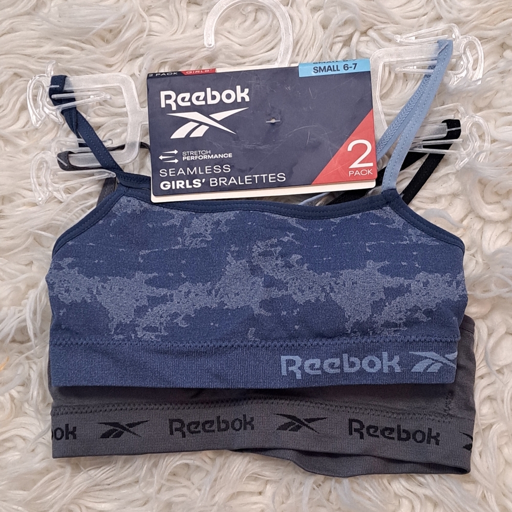 Brand New Reebok Seamless Girls' Bralettes 2-Pack - Blue and Gray